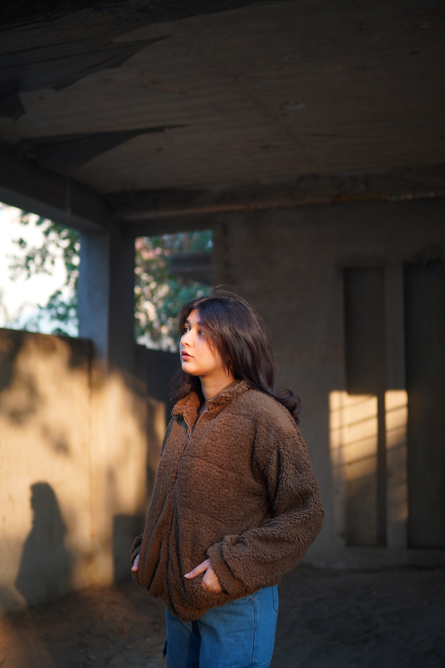 1 Pc Oversized Teddy Jacket - brown