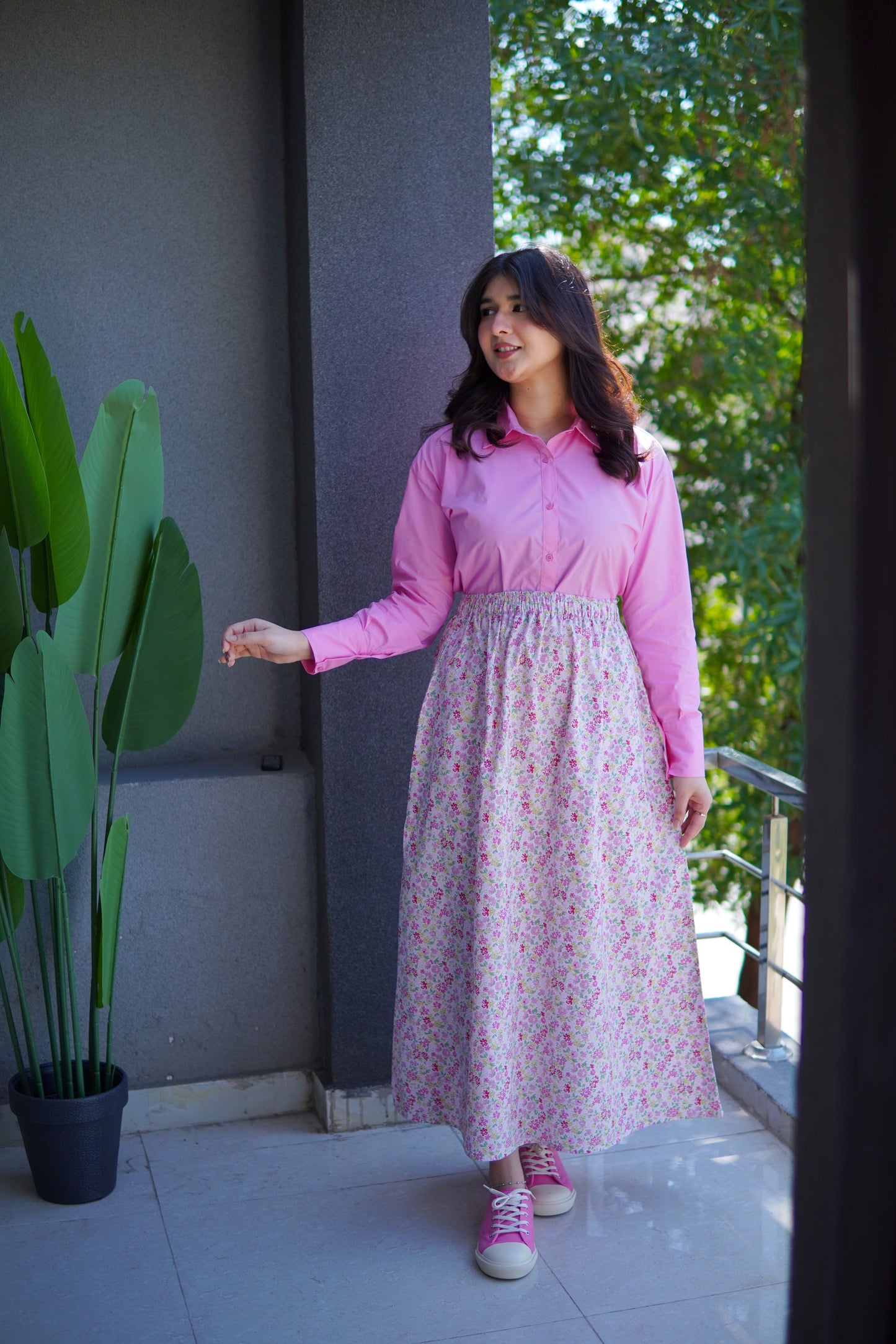 Skirt & Shirt Pair - printed Pink Skirt with pink shirt