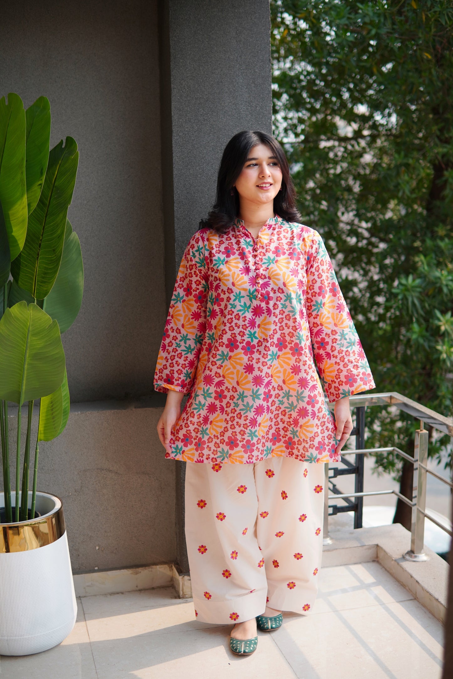 2 Pc - Embroided Farshi Shalwar With printed Shirt - 002