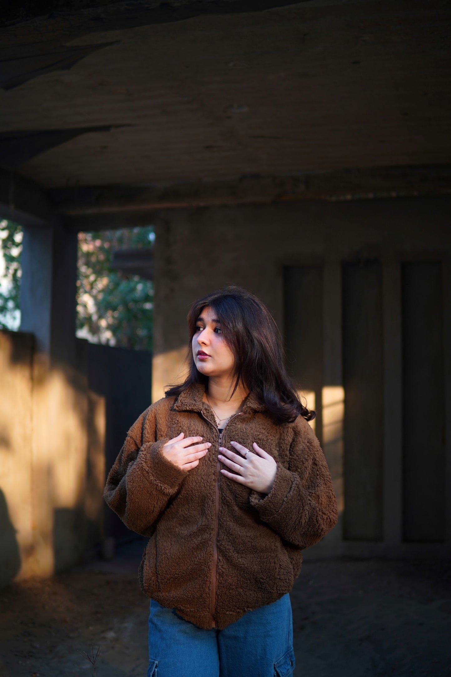 1 Pc Oversized Teddy Jacket - brown