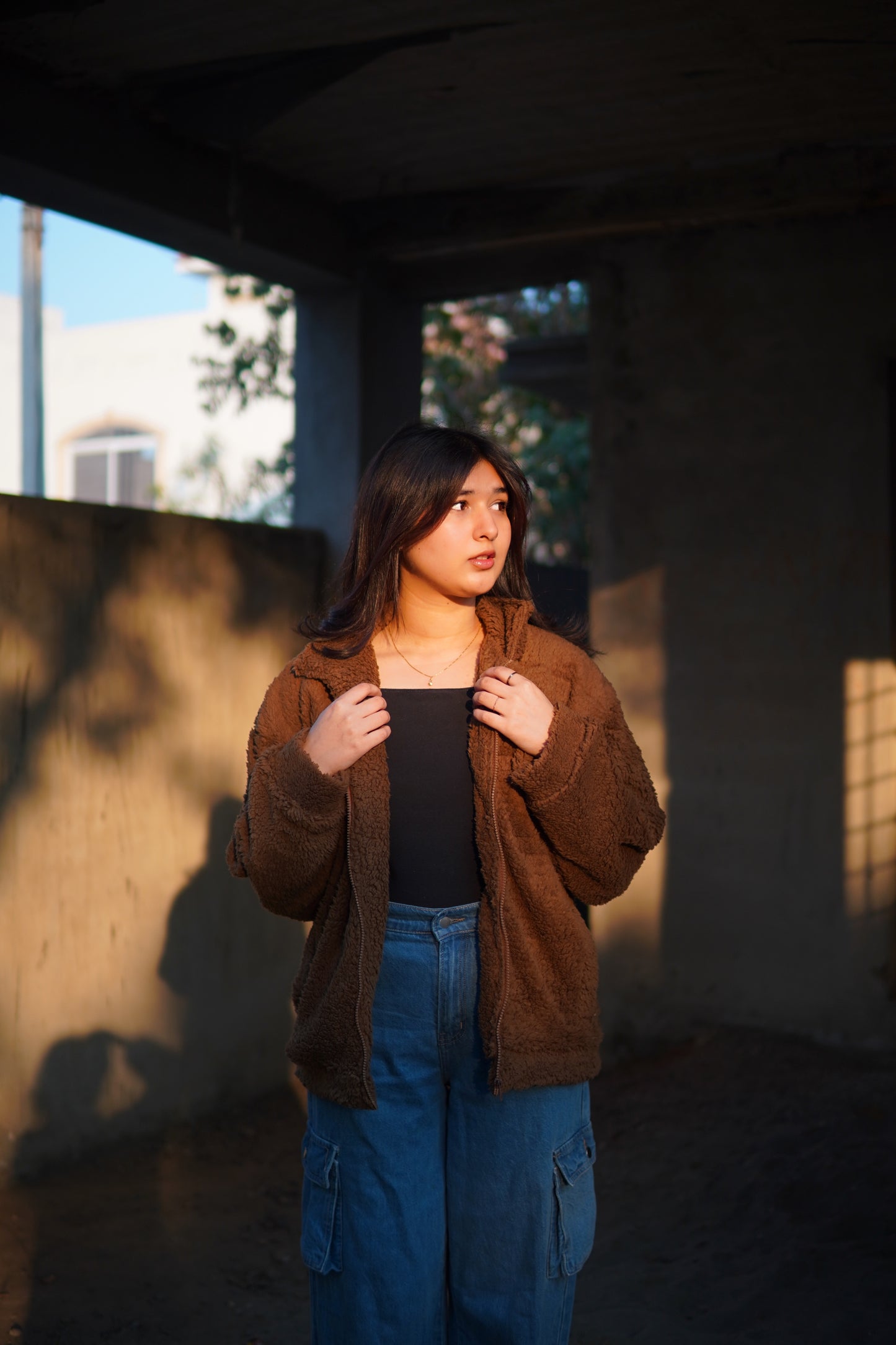 1 Pc Oversized Teddy Jacket - brown