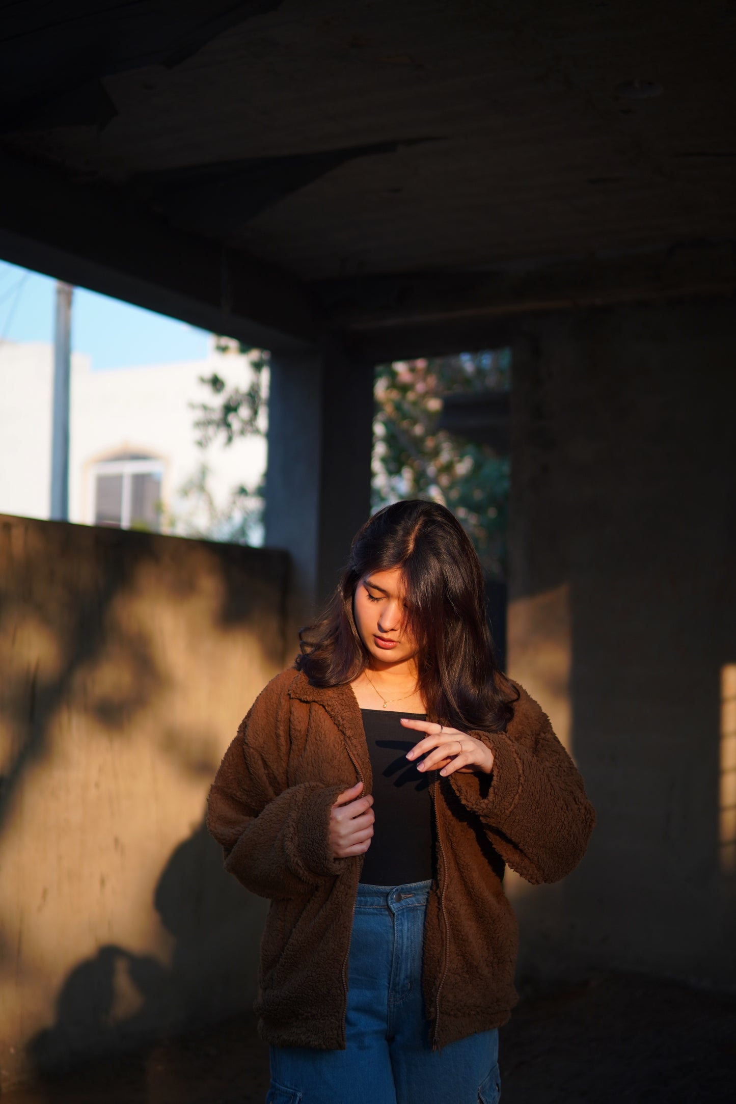 1 Pc Oversized Teddy Jacket - brown