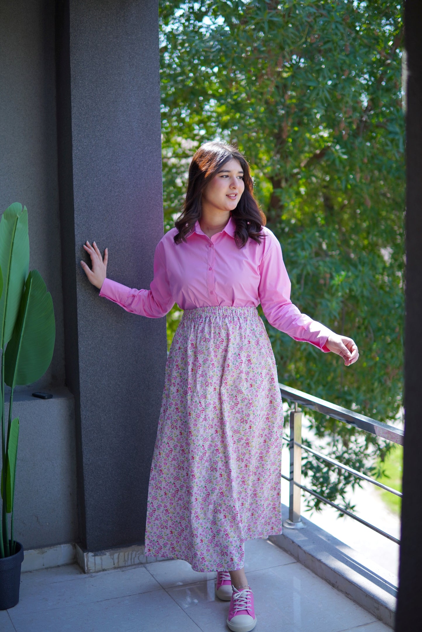 Skirt & Shirt Pair - printed Pink Skirt with pink shirt