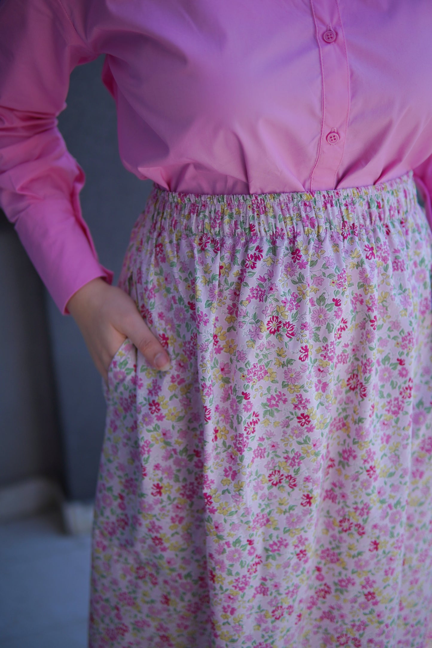 Skirt & Shirt Pair - printed Pink Skirt with pink shirt