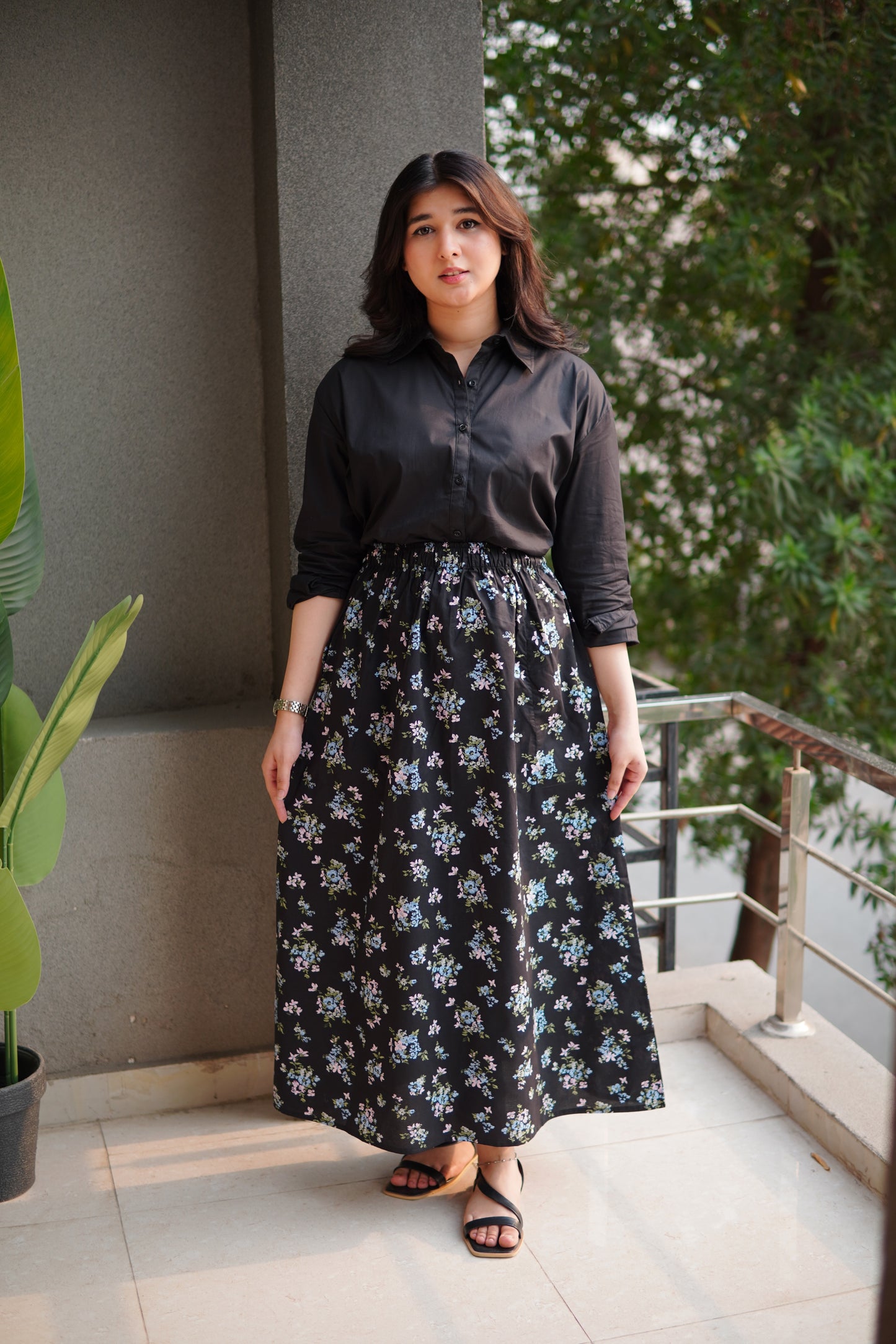 Skirt & Shirt Pair - Printed Skirt With black Shirt - 009