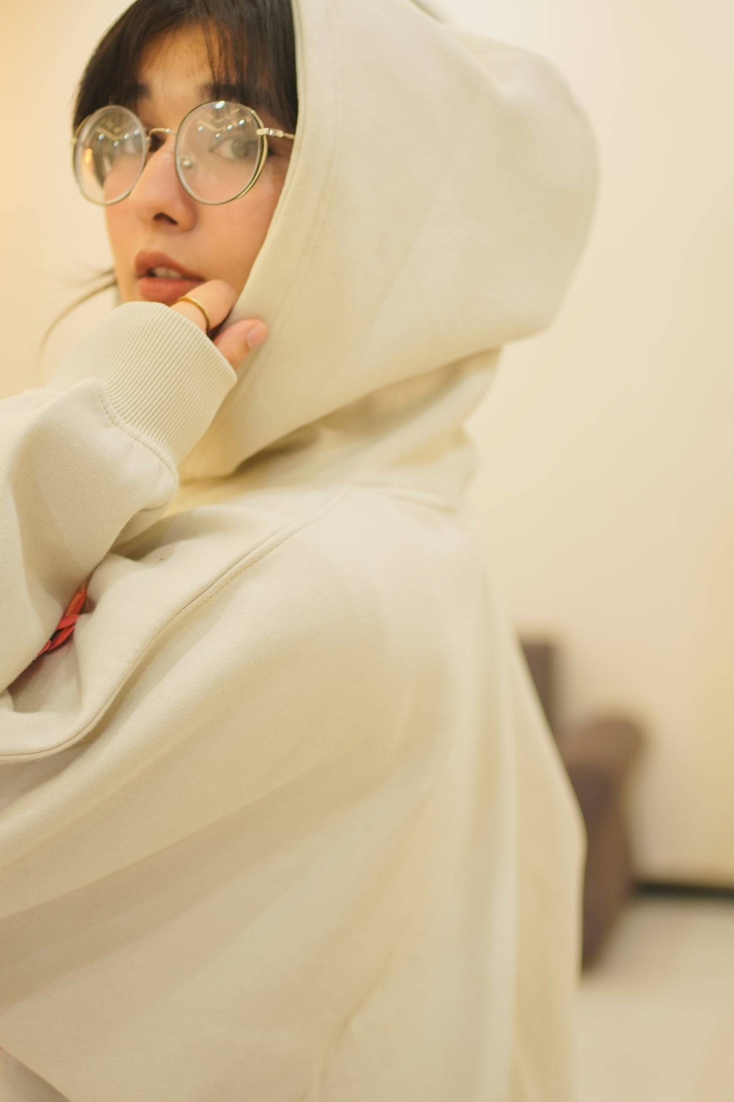 OVERSIZED BEIGE FLOWER HOODIE