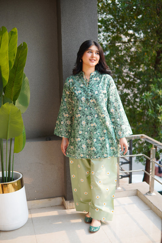 2 Pc - Embroided Farshi Shalwar With printed Shirt - 003
