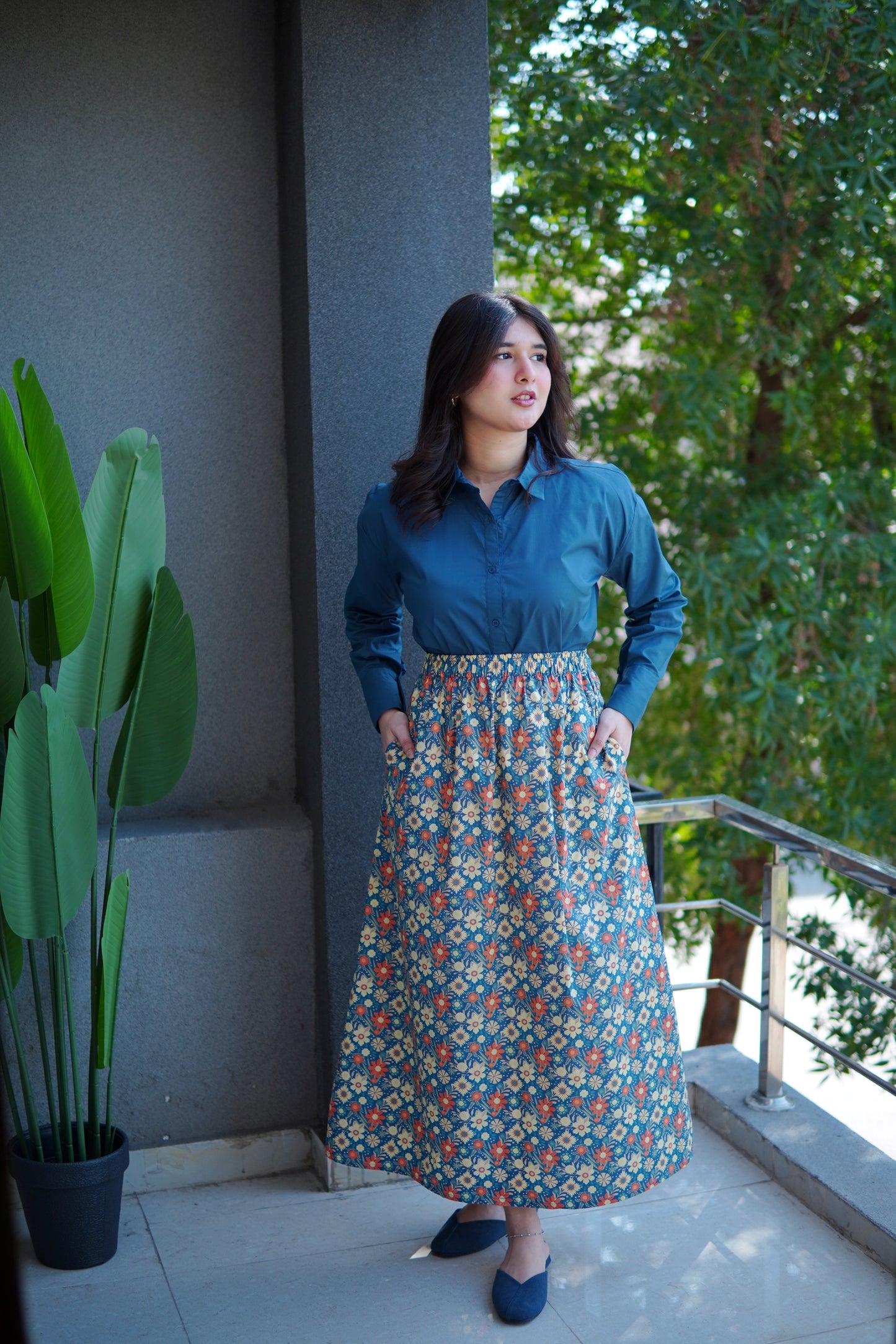 Skirt & Shirt Pair - Printed blue -OO7