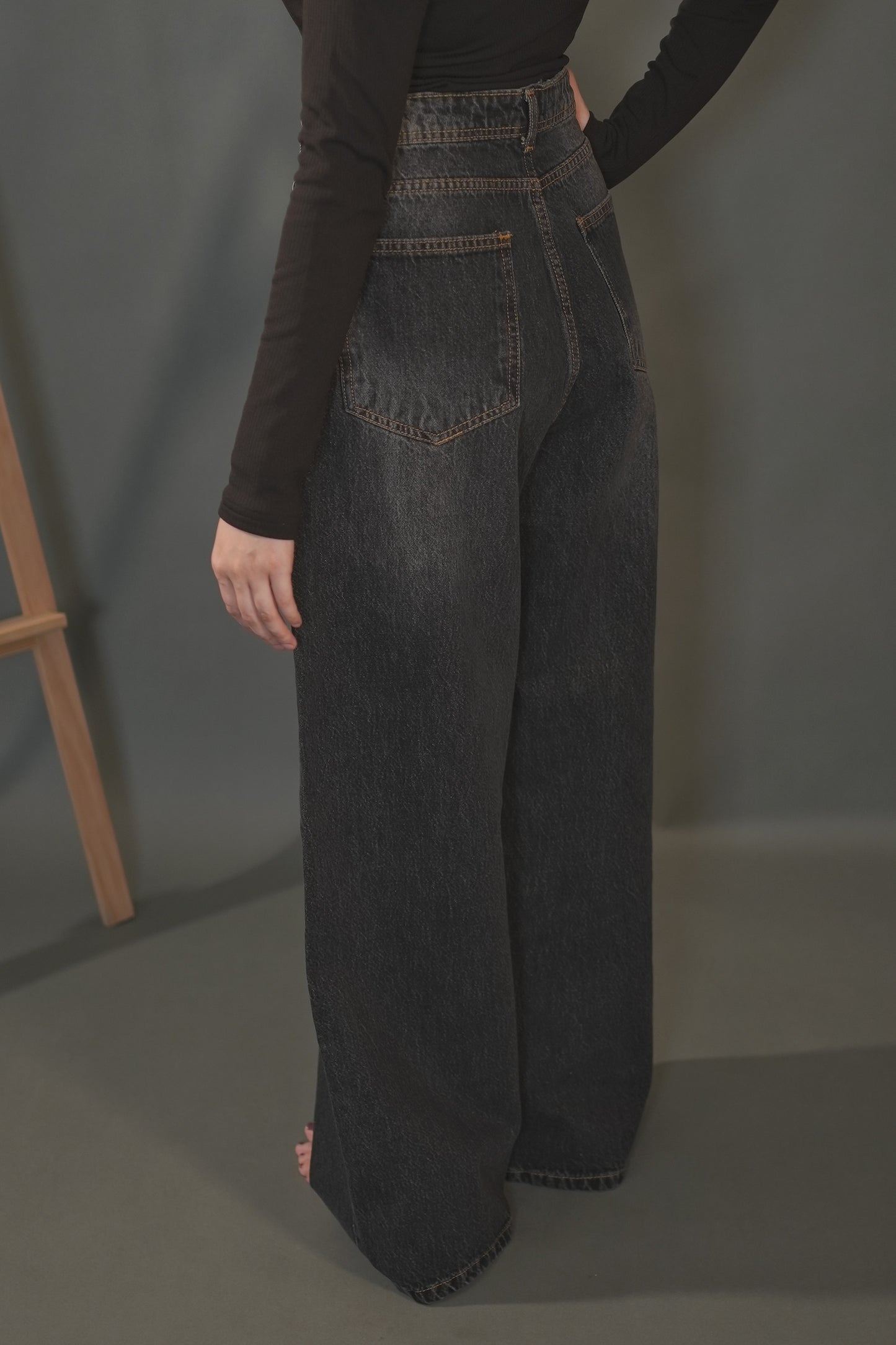 Wide leg Jeans - greyblack006
