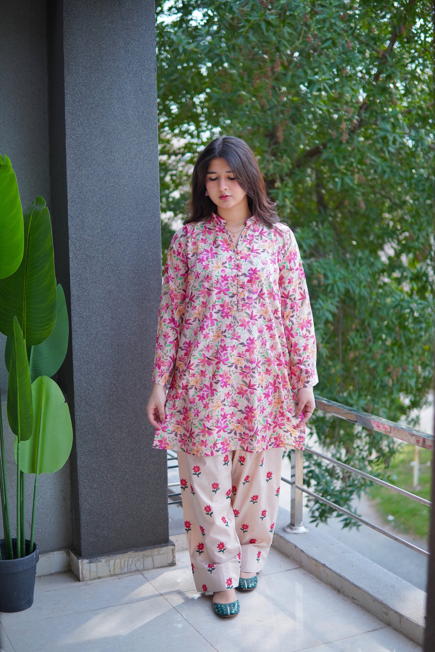 2 Pc - Embroided Farshi Shalwar With printed Shirt - 004