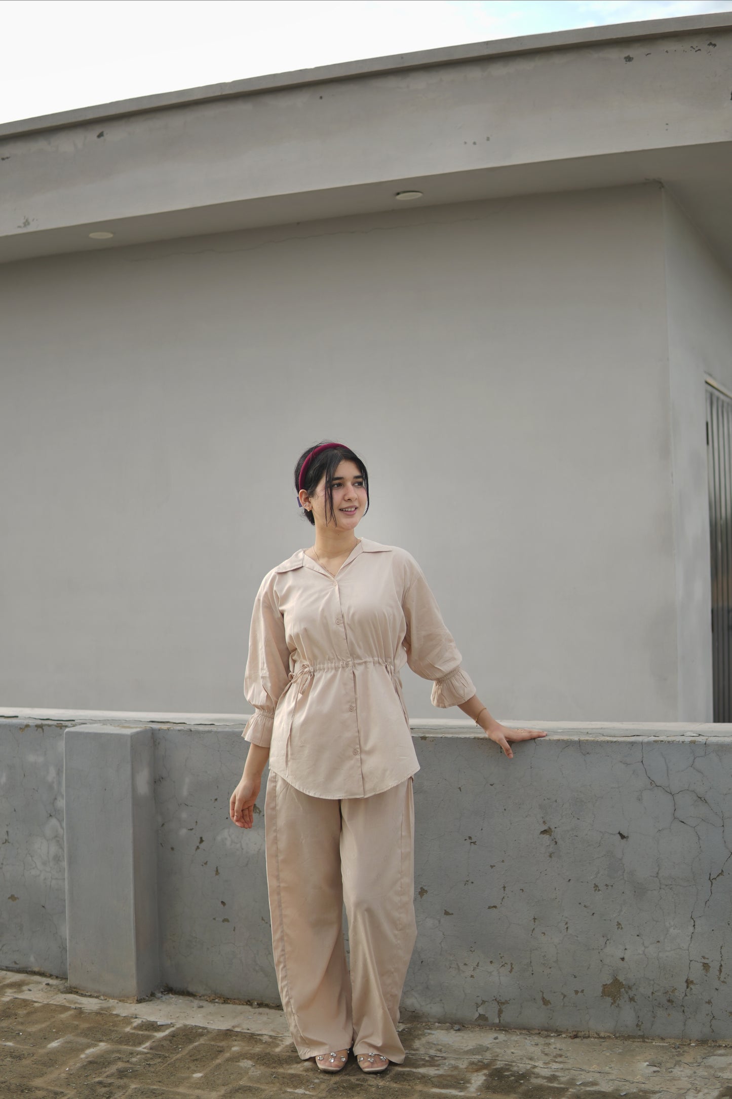 2Pc Lawn Coord Set - OO5 Beige