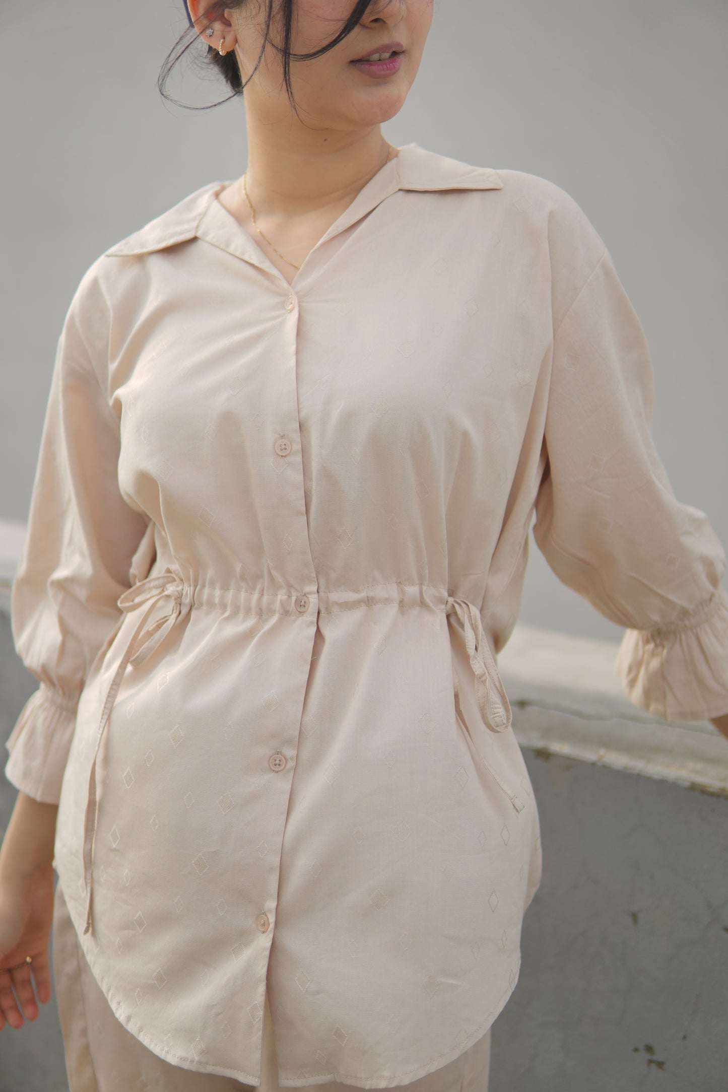 2Pc Lawn Coord Set - OO5 Beige