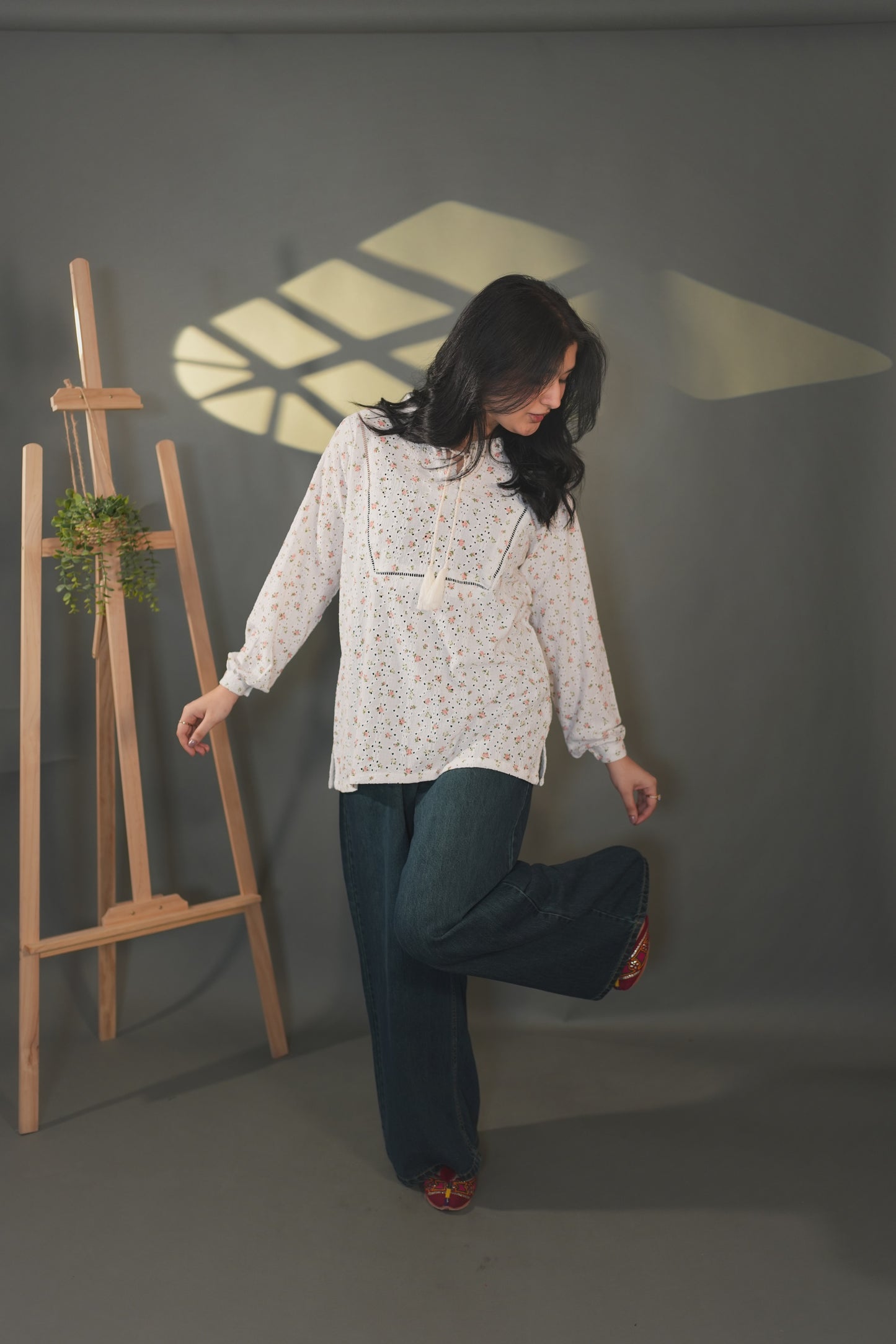 Printed white Chickenkari top