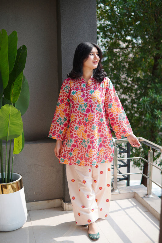 2 Pc - Embroided Farshi Shalwar With printed Shirt - 002