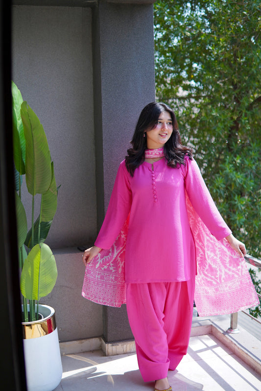 3Pc bubble - farshi shalwar set / PINK
