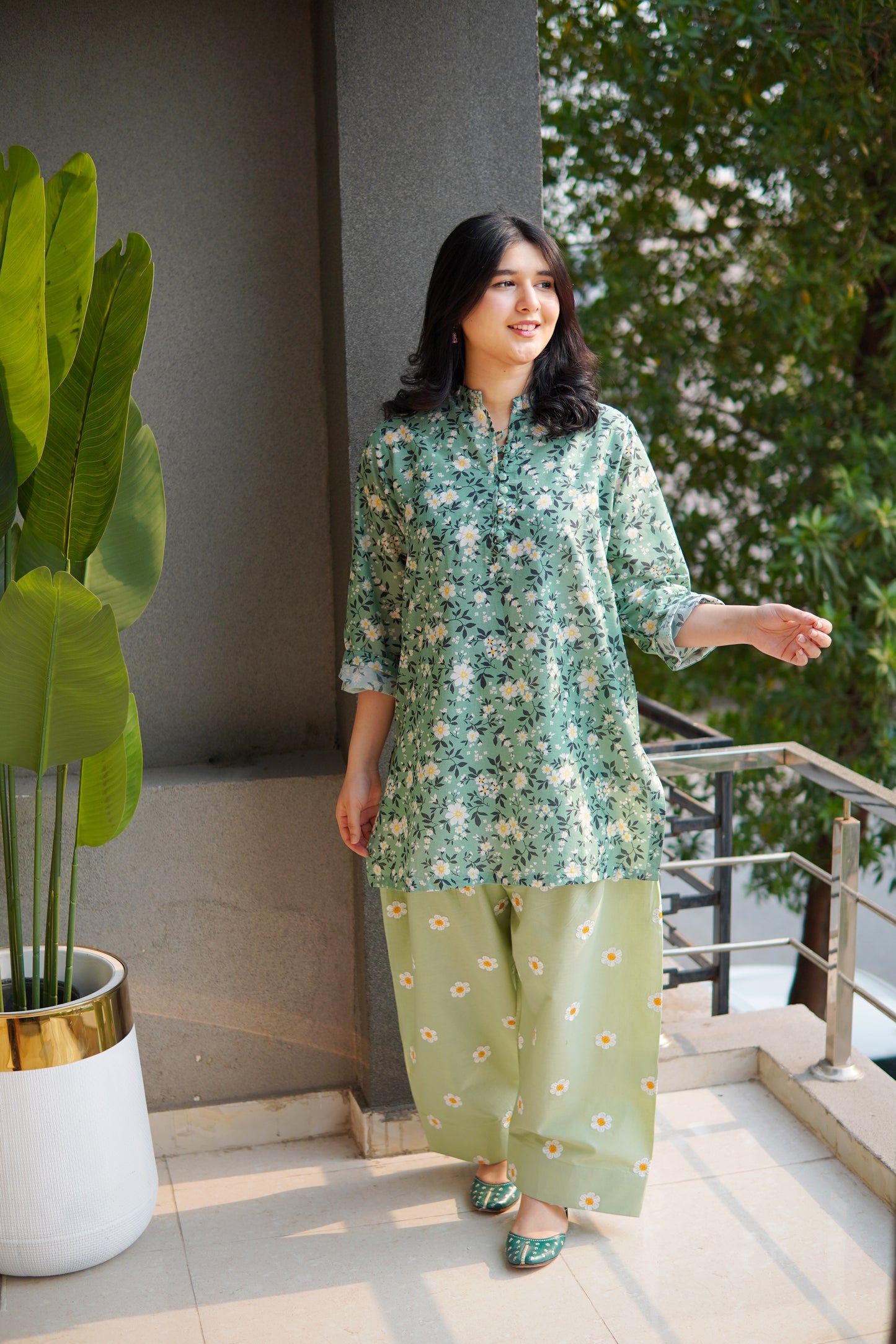 2 Pc - Embroided Farshi Shalwar With printed Shirt - 003