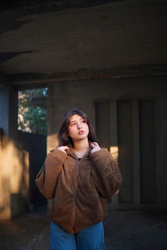 1 Pc Oversized Teddy Jacket - brown