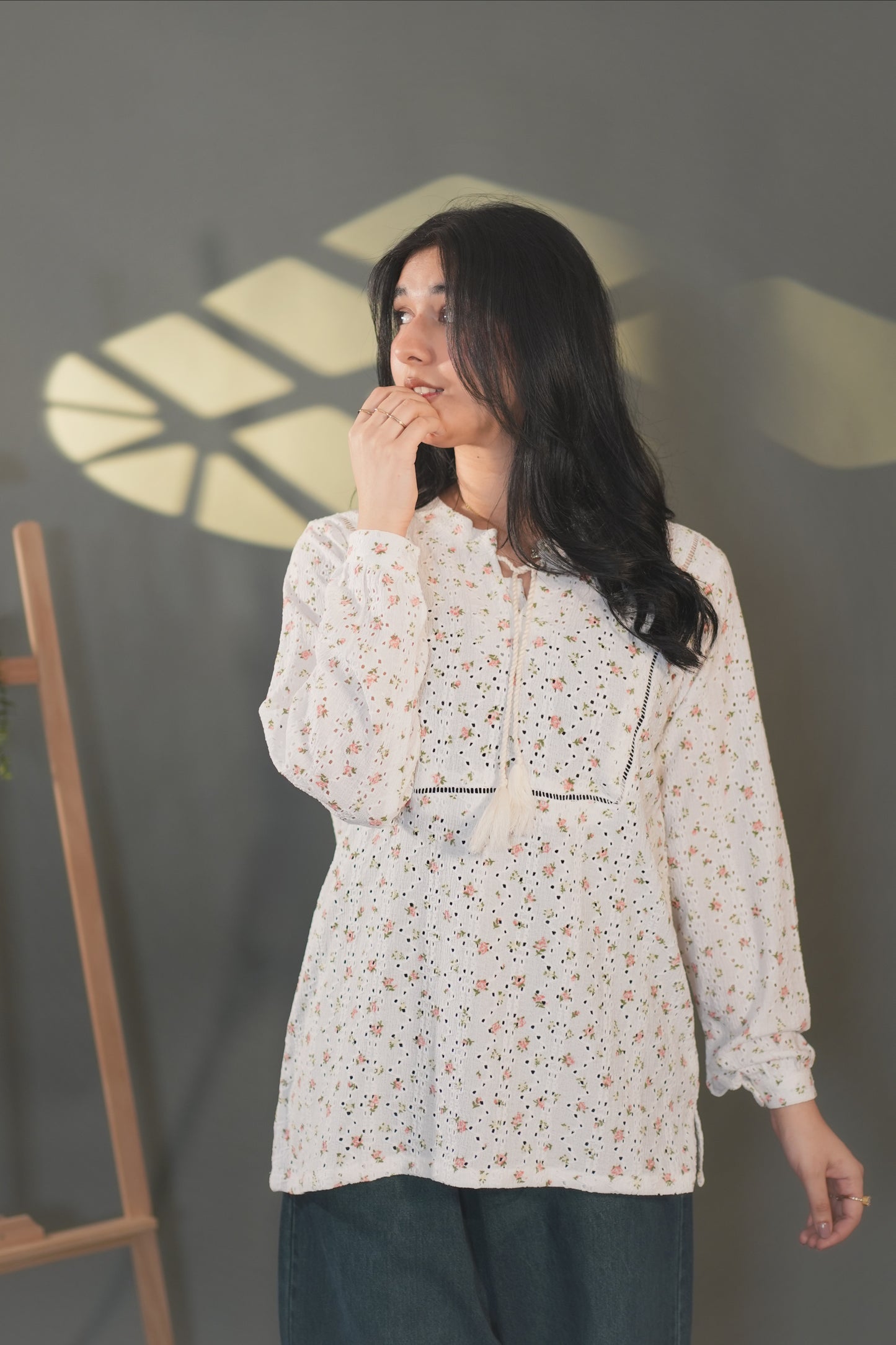 Printed white Chickenkari top