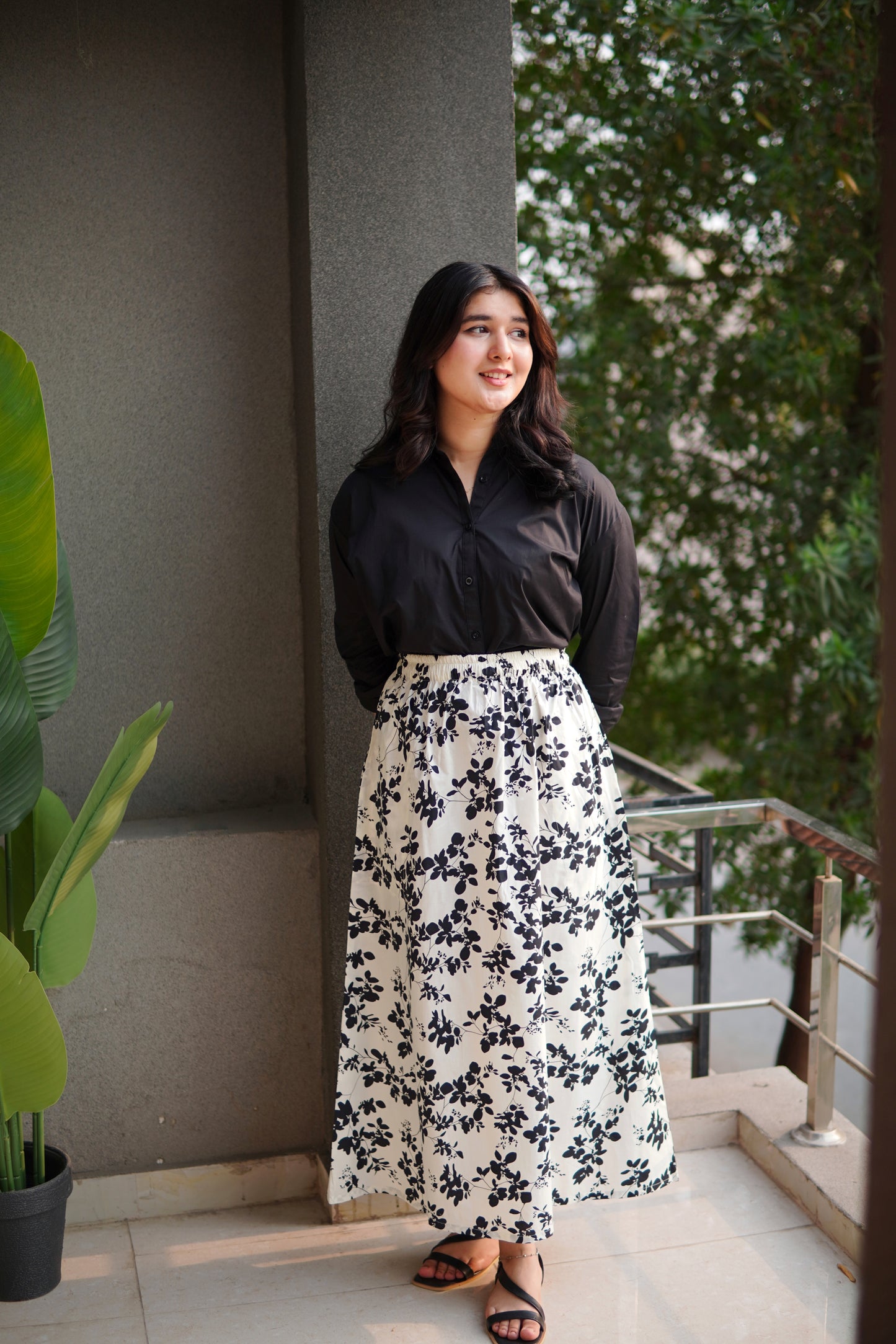 Skirt & Shirt Pair - Printed Skirt With black Shirt - 010