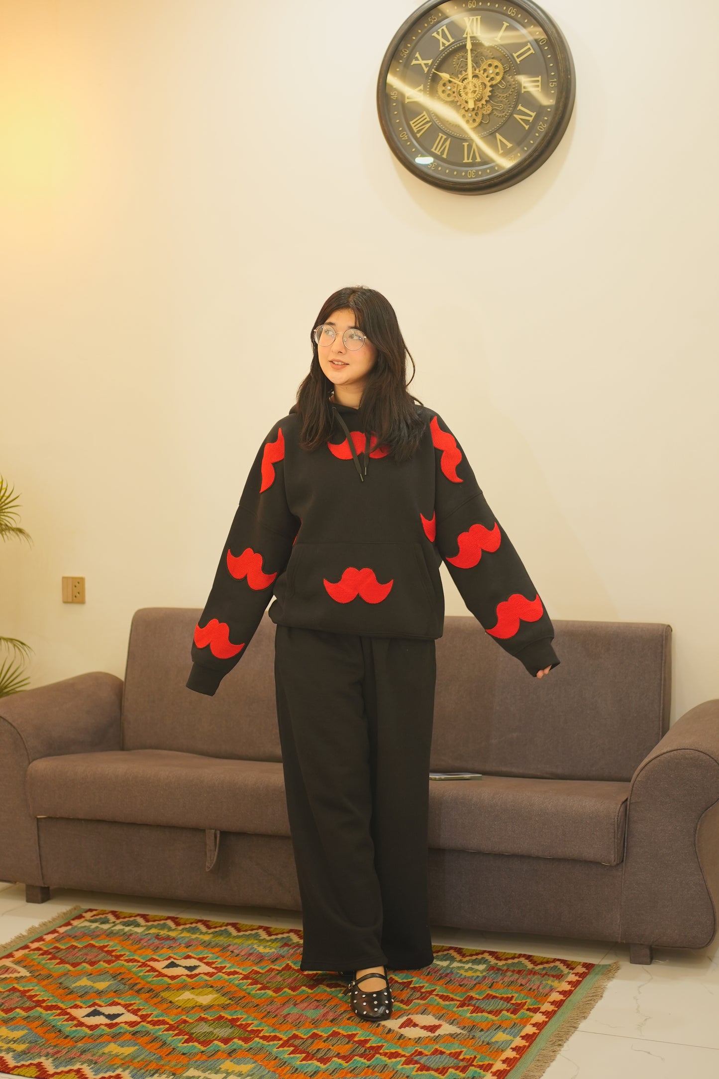 OVERSIZED BLACK MUSTACHE HOODIE