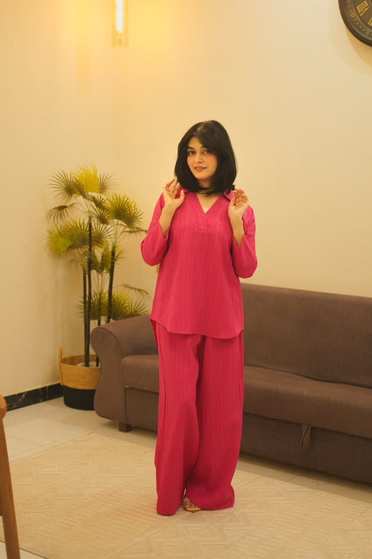 2 Pc Co-ord Set - Hot Pink