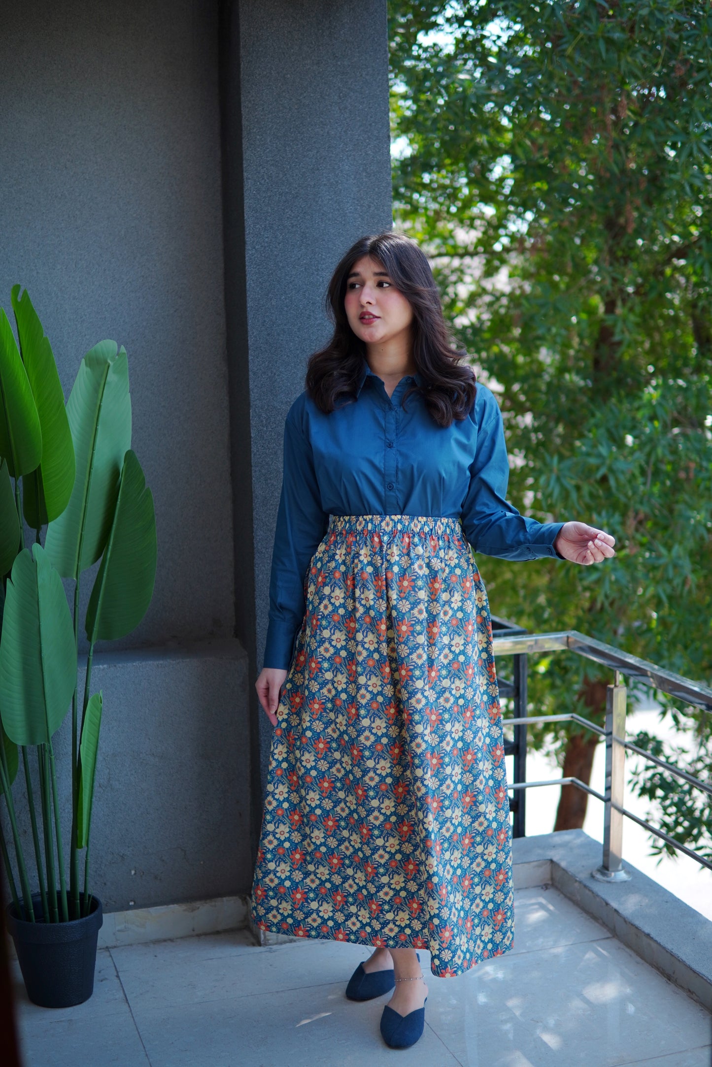 Skirt & Shirt Pair - Printed blue -OO7