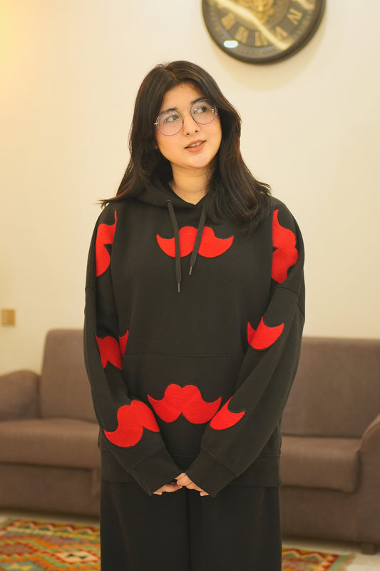 OVERSIZED BLACK MUSTACHE HOODIE
