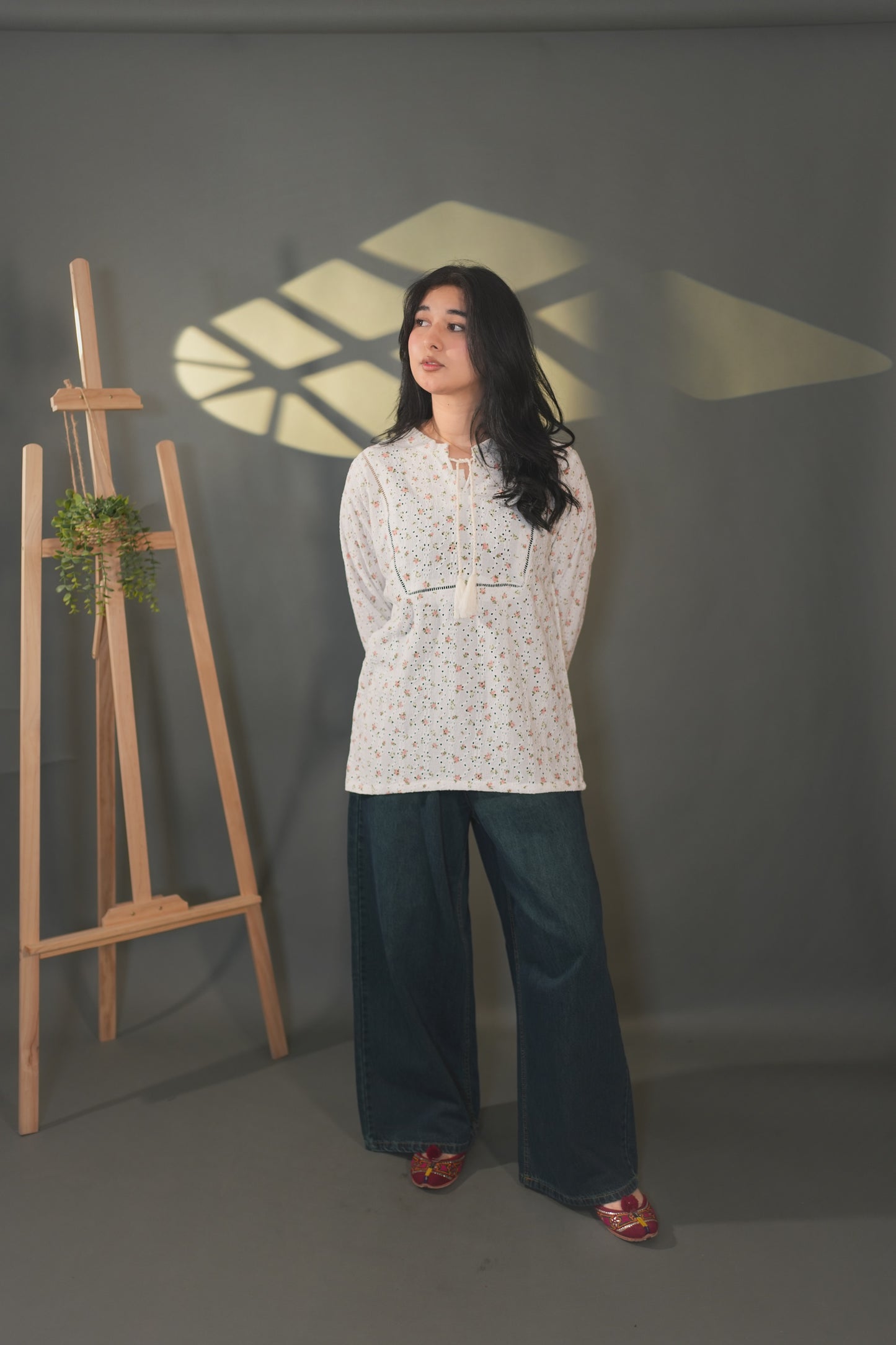 Printed white Chickenkari top