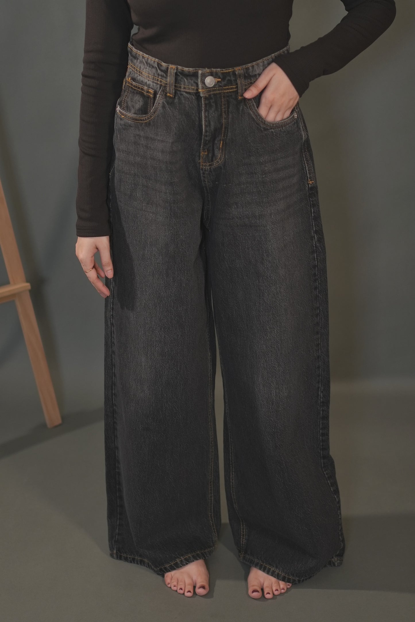 Wide leg Jeans - greyblack006
